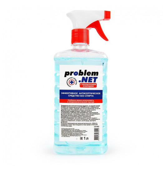 Универсальная антисептическая жидкость Problem.net в флаконе с распылителем - 1 л.