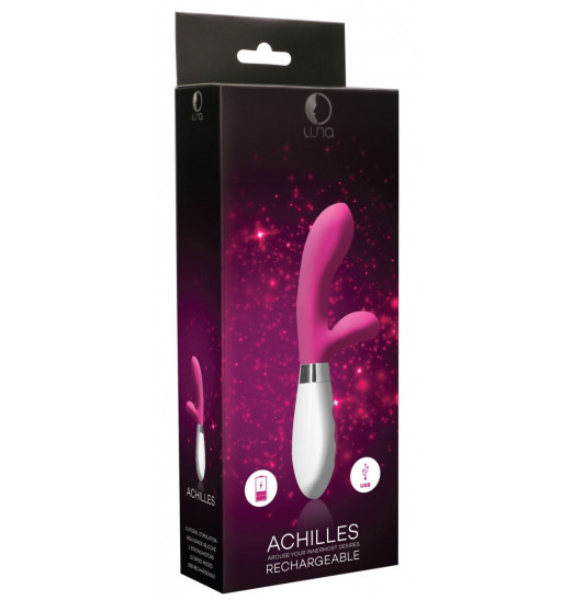 Розовый перезаряжаемый вибратор-кролик Achilles - 21 см.