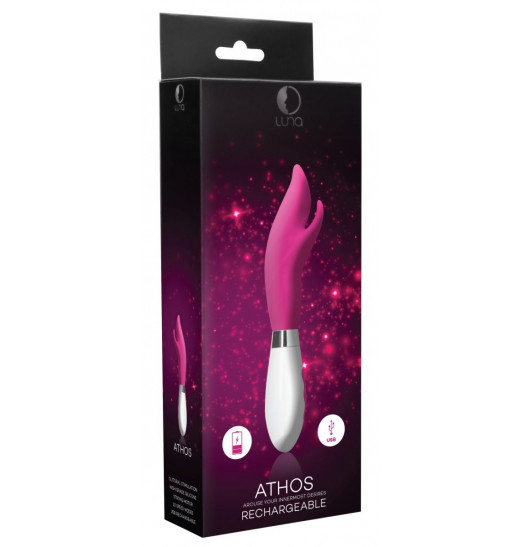 Розовый перезаряжаемый вибратор-кролик Athos - 22 см. Розовый перезаряжаемый вибратор-кролик Athos - 22 см.