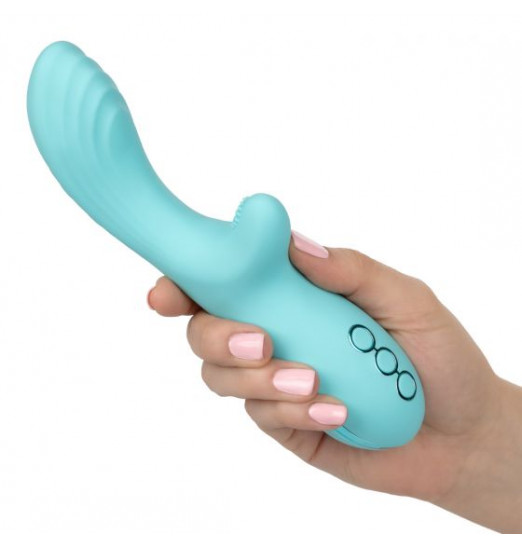 Голубой вибратор-ротатор с клиторальным отростком Catalina Climaxer - 20,25 см.