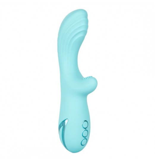 Голубой вибратор-ротатор с клиторальным отростком Catalina Climaxer - 20,25 см.