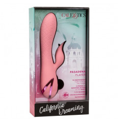 Розовый вибратор-ротатор Pasadena Player с клиторальным отростком - 21,5 см.