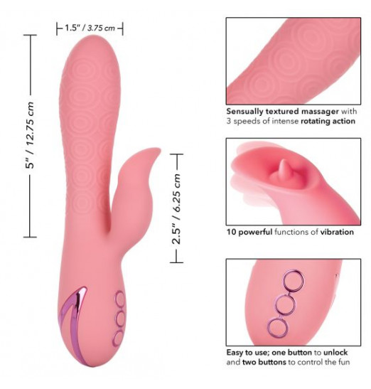 Розовый вибратор-ротатор Pasadena Player с клиторальным отростком - 21,5 см.