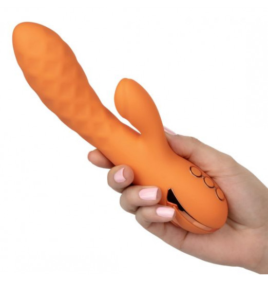 Оранжевый вибромассажер-кролик Newport Beach Babe с пульсирующим воздействием - 21,5 см.