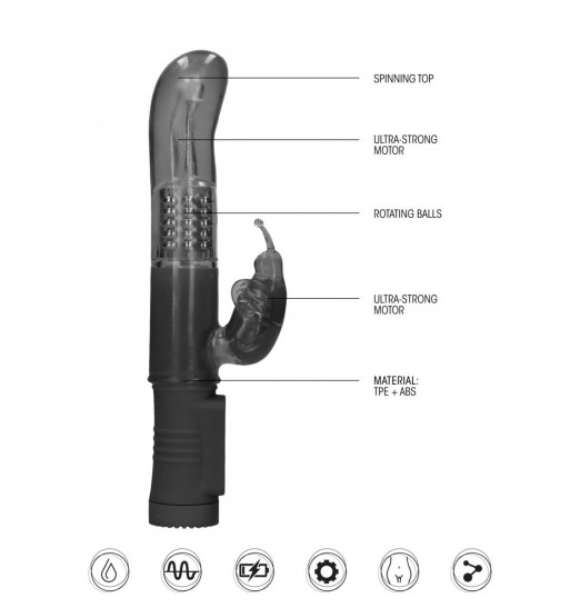 Черный вибратор-кролик Rotating Butterfly - 22,8 см. Черный вибратор-кролик Rotating Butterfly - 22,8 см.