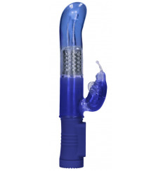 Синий вибратор-кролик Rotating Butterfly - 22,8 см.