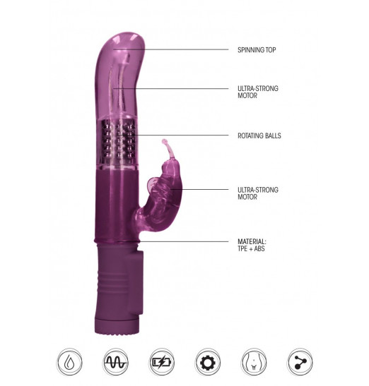 Фиолетовый вибратор-кролик Rotating Butterfly - 22,8 см. Фиолетовый вибратор-кролик Rotating Butterfly - 22,8 см.