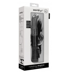 Черный вибратор-кролик Rotating Dolphin - 23 см.