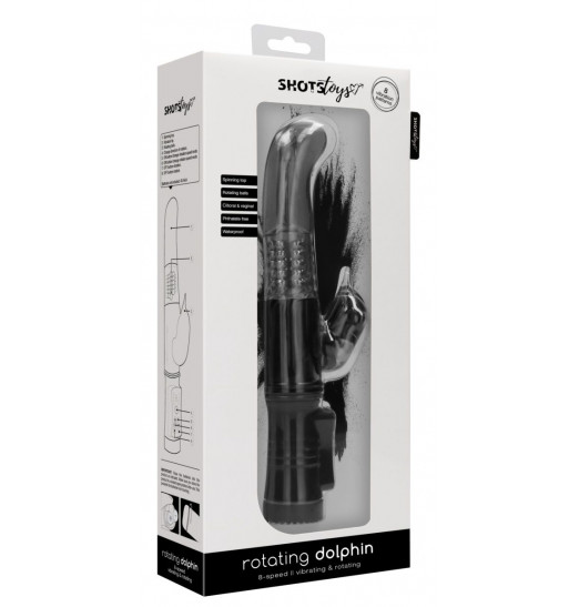 Черный вибратор-кролик Rotating Dolphin - 23 см. Черный вибратор-кролик Rotating Dolphin - 23 см.