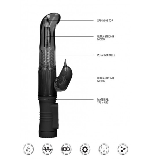 Черный вибратор-кролик Rotating Dolphin - 23 см. Черный вибратор-кролик Rotating Dolphin - 23 см.