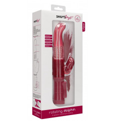 Красный вибратор-кролик Rotating Dolphin - 23 см.