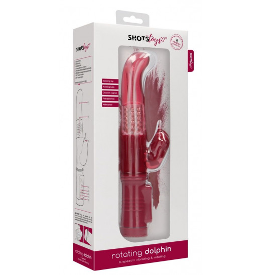 Красный вибратор-кролик Rotating Dolphin - 23 см.