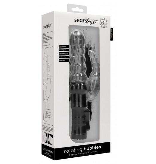 Черный вибратор-кролик Rotating Bubbles - 23,2 см.