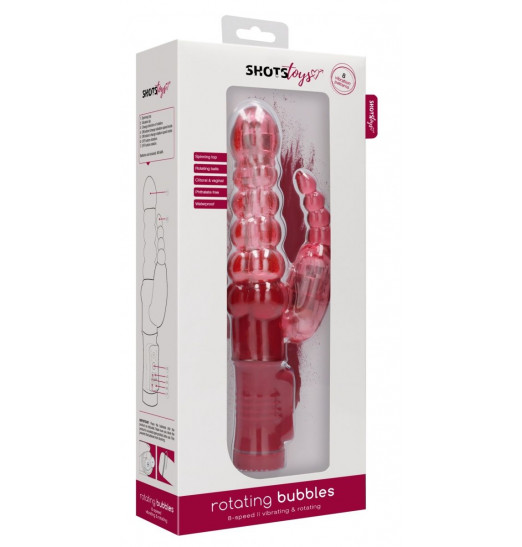 Красный вибратор-кролик Rotating Bubbles - 23,2 см.