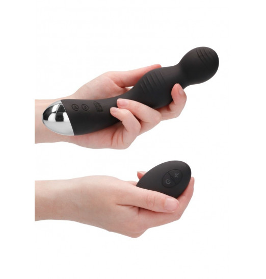 Черный гладкий вибромассажер с электростимуляцией и пультом ДУ E-Stim G/P-Spot Vibrator - 19,5 см.