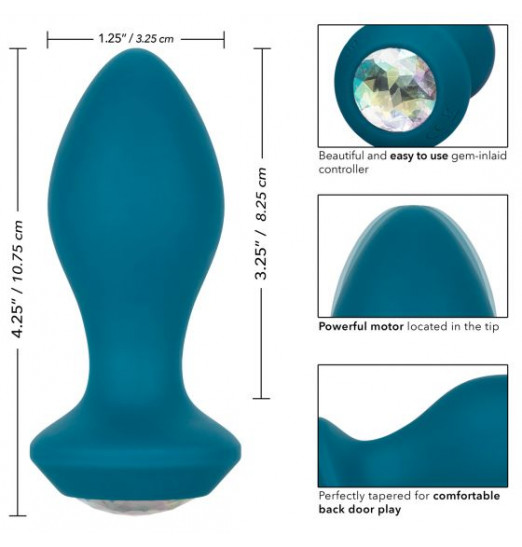 Бирюзовая анальная вибропробка с кристаллом Power Gem Vibrating Crystal Probe - 10,75 см.