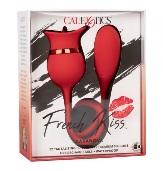 Красный клиторальный вибромассажер Casanova с виброяйцом на мягкой сцепке