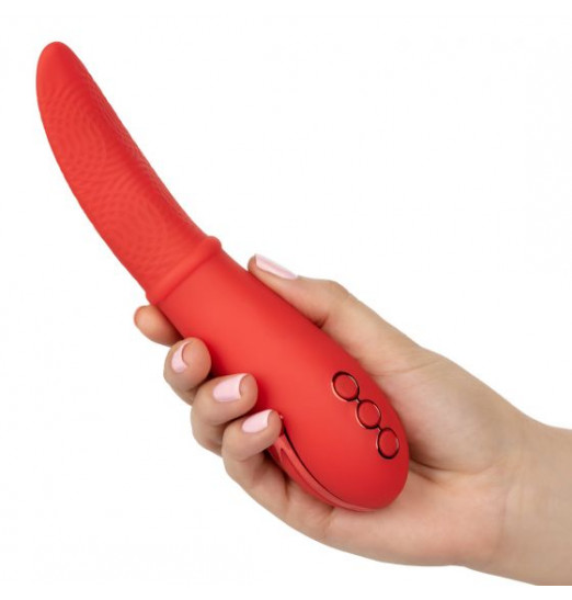 Красный вибромассажер Laguna Beach Lover с функцией «мерцающий язычок» - 20,25 см.