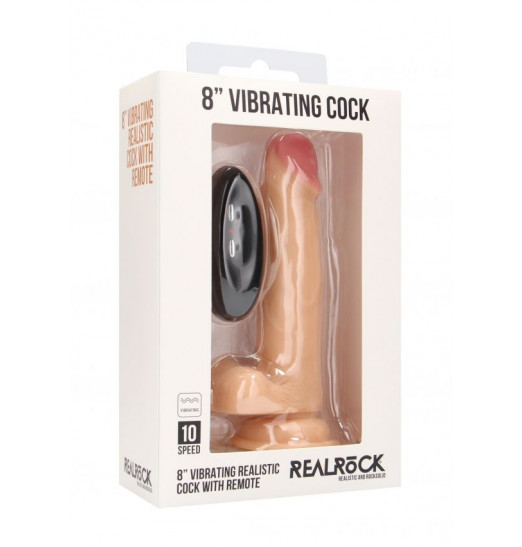 Телесный вибратор-реалистик Vibrating Realistic Cock 8  With Scrotum - 20 см.
