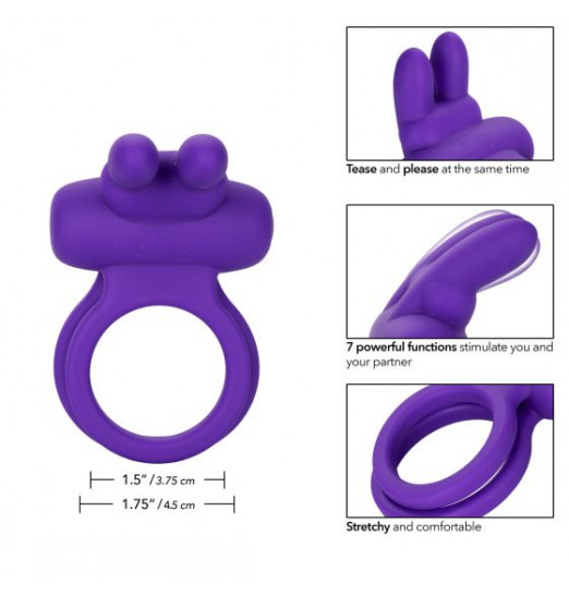 Фиолетовое двойное эрекционное кольцо Silicone Rechargeable Dual Rockin Rabbit