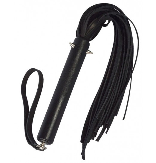 Черная кожаная плеть с шипиками - 41 см.