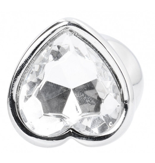 Серебристая анальная пробка Love Heart Diamond Plug с прозрачным кристаллом - 9,4 см.