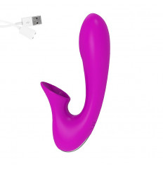 Фиолетовый фантазийный вибромассажер с клиторальным стимулятором