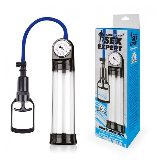 Прозрачная вакуумная помпа Sex Expert с манометром
