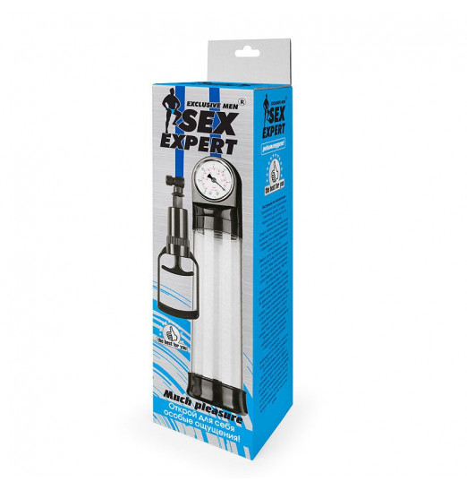 Прозрачная вакуумная помпа Sex Expert с манометром