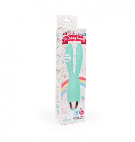 Мятный вибромассажёр с длинными ушками - 17 см.