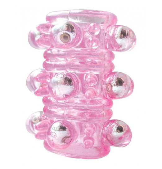 Розовая насадка на пенис Crystal sleeve с шариками и пупырышками - 5,5 см.
