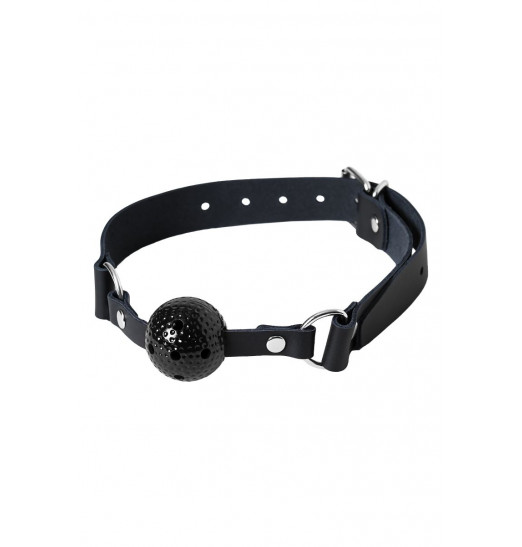 Черный кляп-шарик с отверстиями на регулируемом ремешке