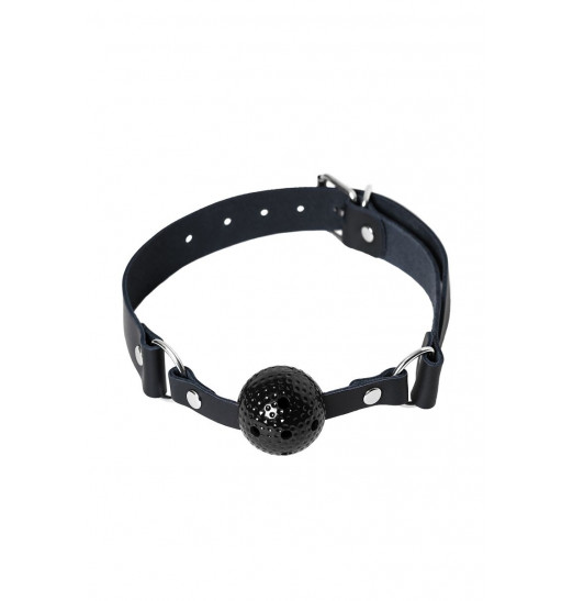 Черный кляп-шарик с отверстиями на регулируемом ремешке