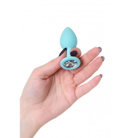 Мятная анальная пробка с прозрачным кристаллом Brilliant - 7 см.