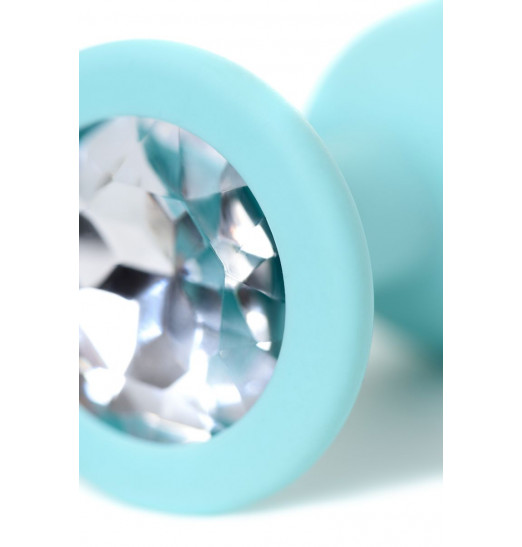 Мятная анальная пробка с прозрачным кристаллом Brilliant - 7 см.