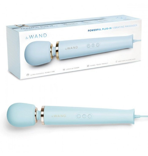 Голубой проводной вибромассажер Le Wand Sky Blue с 10 скоростями