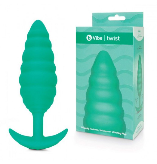 Зеленый ребристый анальный виброплаг Twist - 15,3 см. Зеленый ребристый анальный виброплаг Twist - 15,3 см.