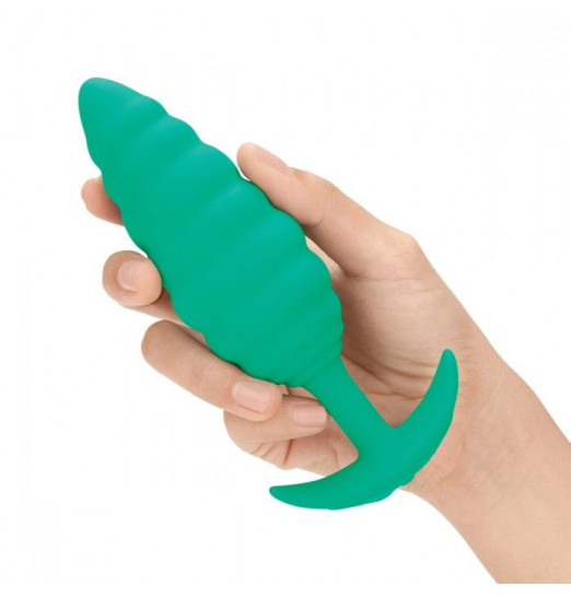 Зеленый ребристый анальный виброплаг Twist - 15,3 см. Зеленый ребристый анальный виброплаг Twist - 15,3 см.