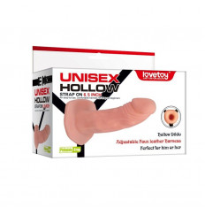 Телесный универсальный полый страпон Unisex Hollow Strap On - 17 см.