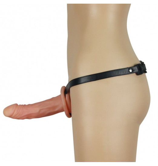 Телесный универсальный полый страпон Unisex Hollow Strap On - 17 см.