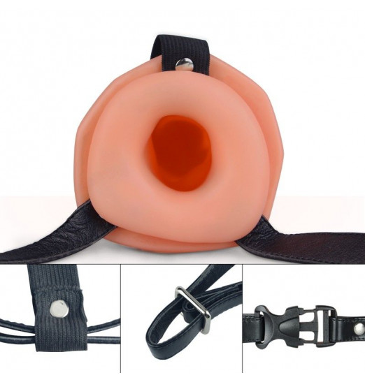 Телесный универсальный полый страпон Unisex Hollow Strap On - 17 см.