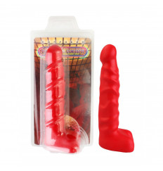 Красный анальный стимулятор с мошонкой - 14 см.
