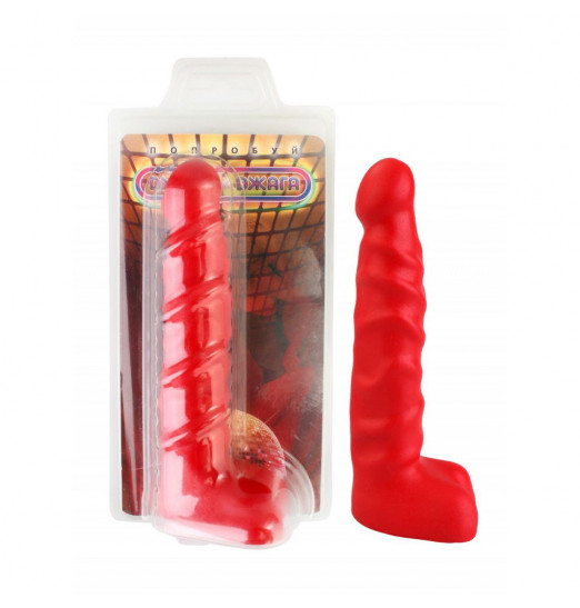 Красный анальный стимулятор с мошонкой - 14 см.