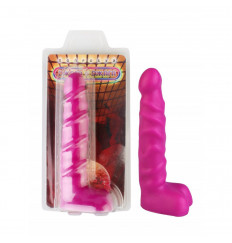 Фиолетовый анальный стимулятор с мошонкой - 14 см.