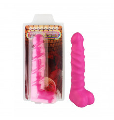 Ярко-розовый анальный стимулятор с мошонкой - 14 см.