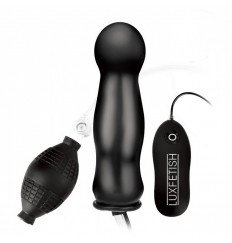 Черная надувная анальная пробка с вибрацией - 10 см.