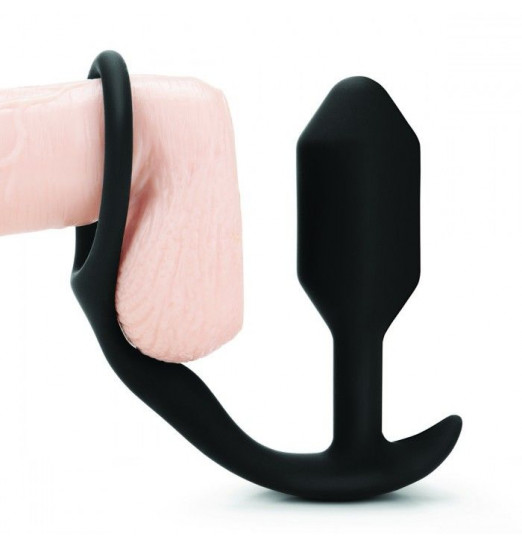 Черное эрекционное кольцо с анальным плагом Snug   Tug