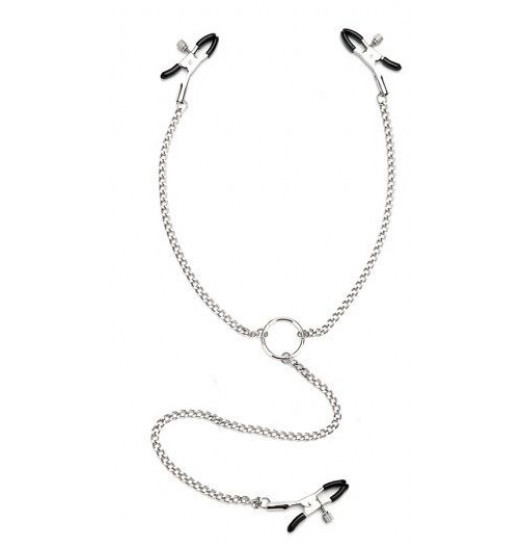 Серебристые зажимы для клитора и сосков с цепочкой