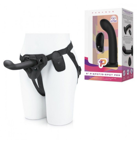 Черный вибрострапон с загнутой головкой Pegasus с пультом ДУ - 15 см.