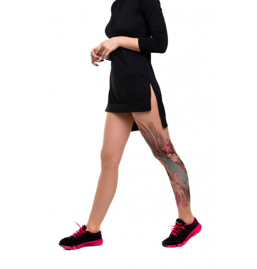 Колготки Koi Fish с имитацией тату в виде бирюзового карпа